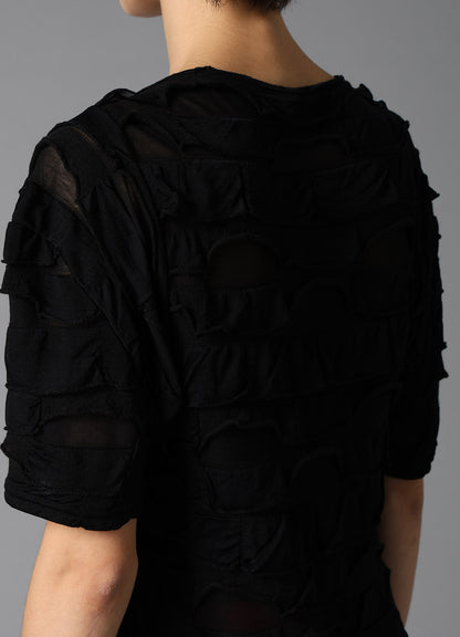 FRILL JACQUARD PANEL DESIGN LONG SLEEVE TEE