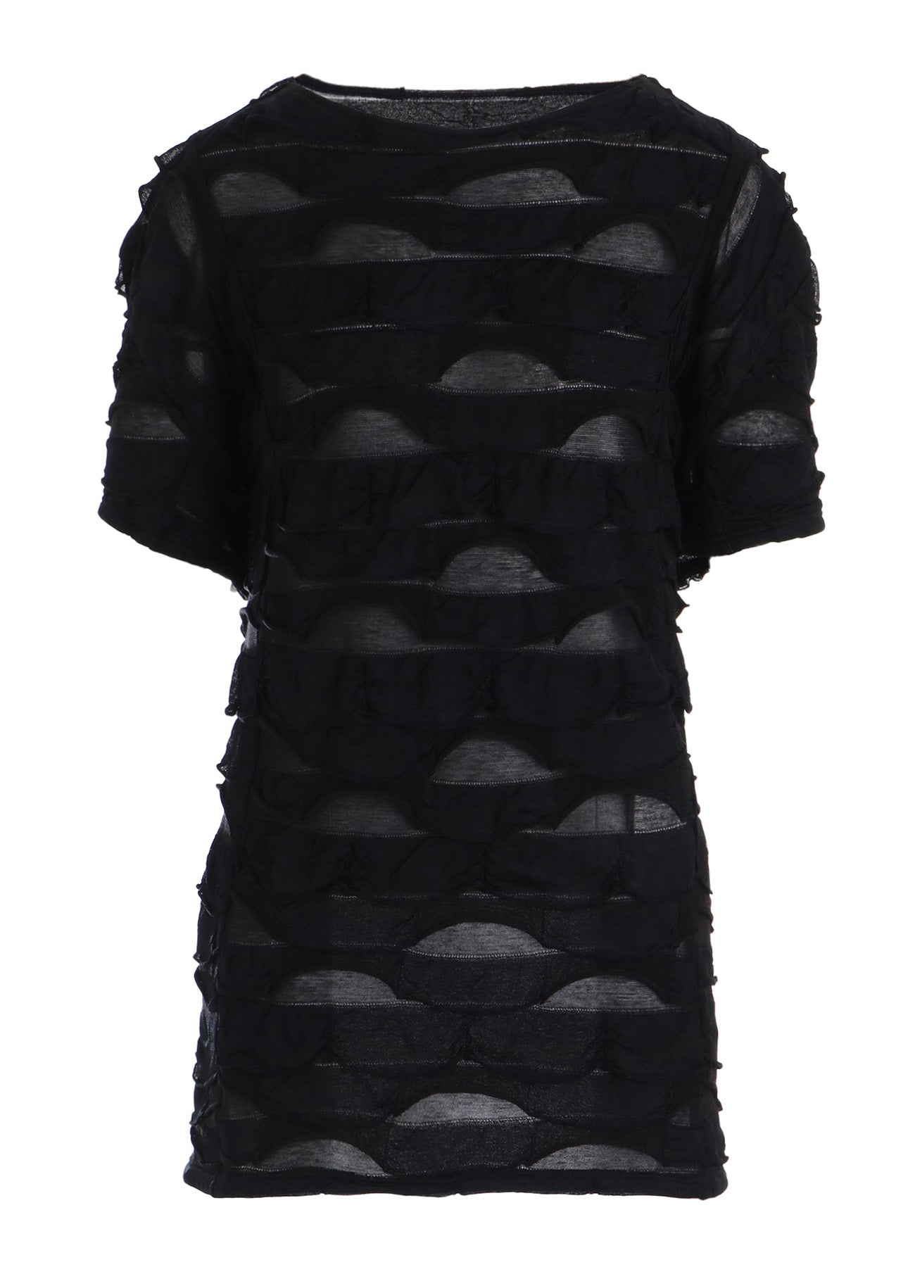 FRILL JACQUARD PANEL DESIGN LONG SLEEVE TEE