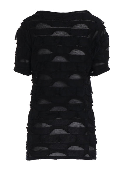 FRILL JACQUARD PANEL DESIGN LONG SLEEVE TEE