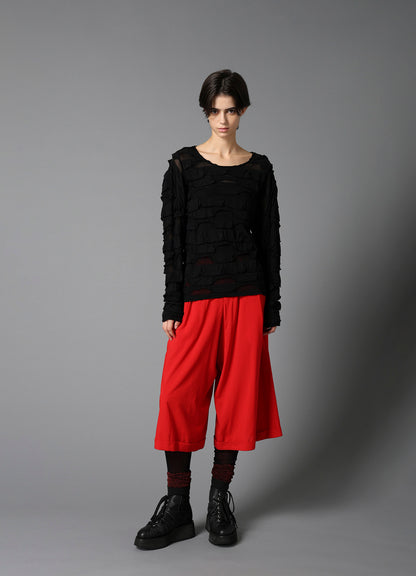 FRILLED JACQUARD  PANEL DESIGN LONG SLEEVE TEE