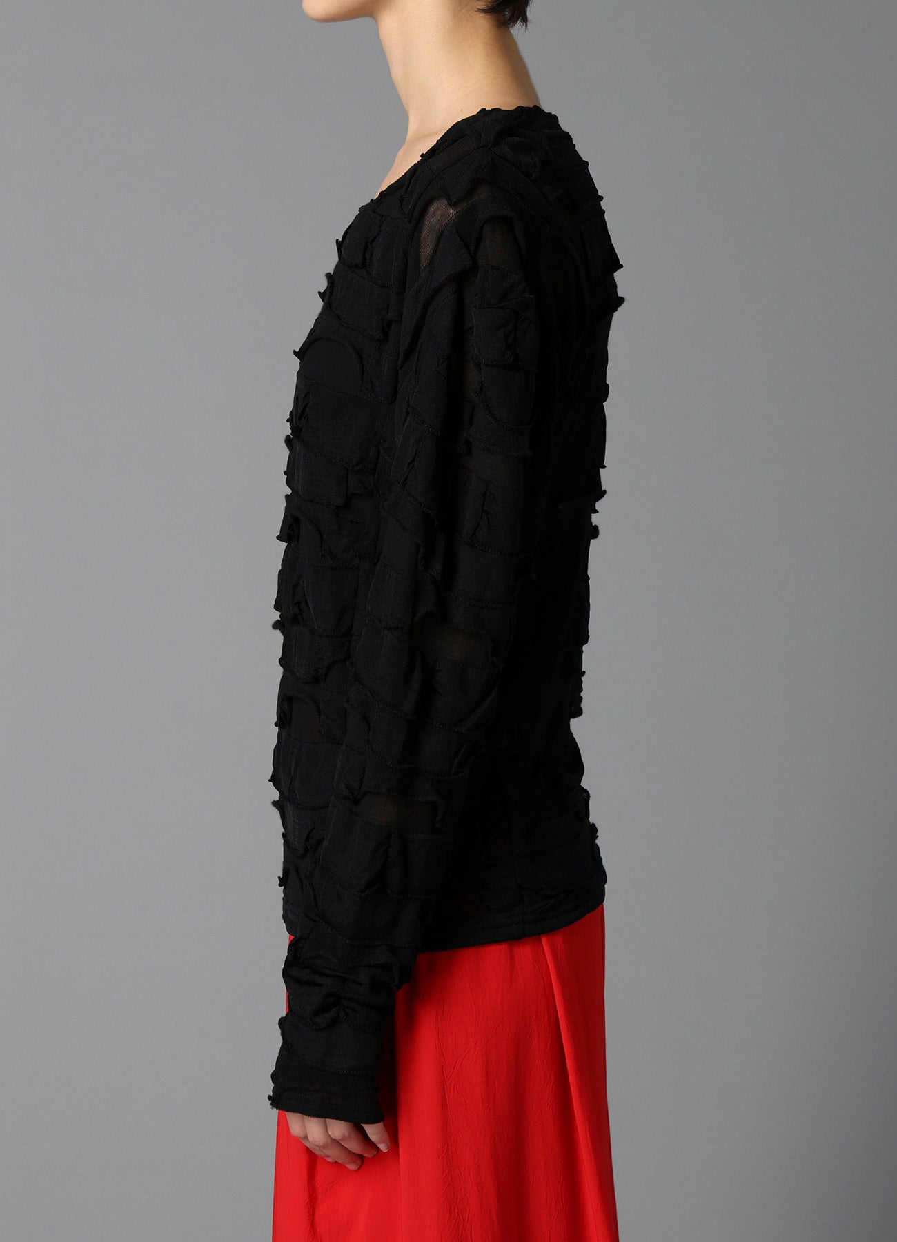 FRILLED JACQUARD  PANEL DESIGN LONG SLEEVE TEE
