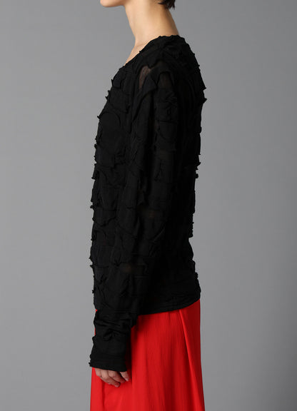 FRILLED JACQUARD  PANEL DESIGN LONG SLEEVE TEE