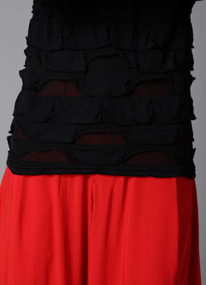 FRILLED JACQUARD  PANEL DESIGN LONG SLEEVE TEE