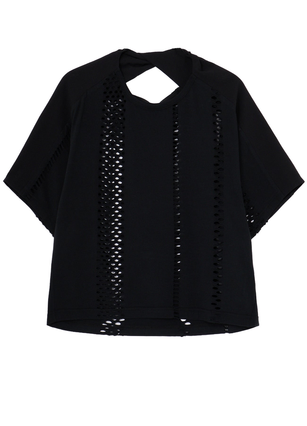 EYELET STRIPES BACK TWIST DETAIL TEE