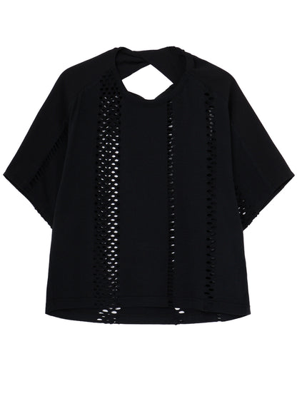 EYELET STRIPES BACK TWIST DETAIL TEE