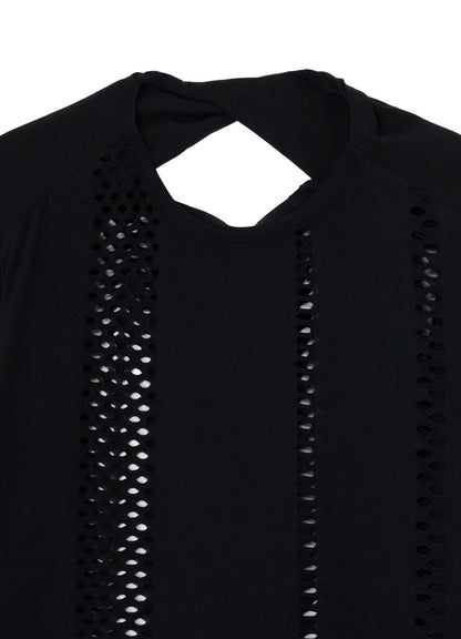 EYELET STRIPES BACK TWIST DETAIL TEE