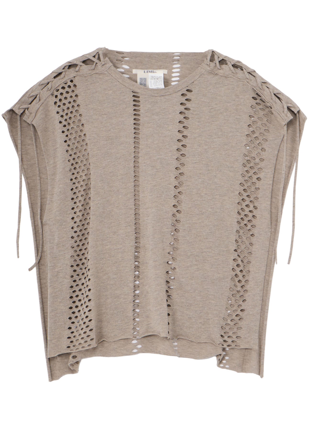 EYELET STRIPES LACE UP SQUARE TEE