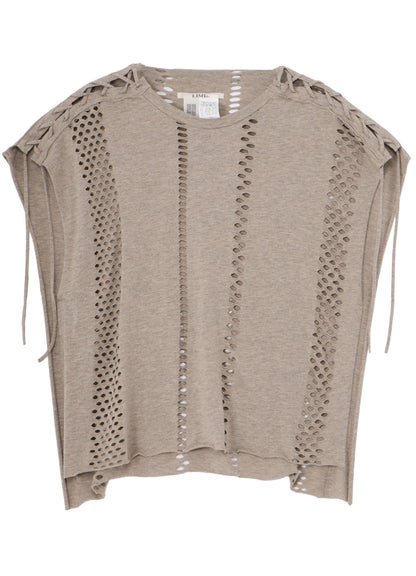 EYELET STRIPES LACE UP SQUARE TEE
