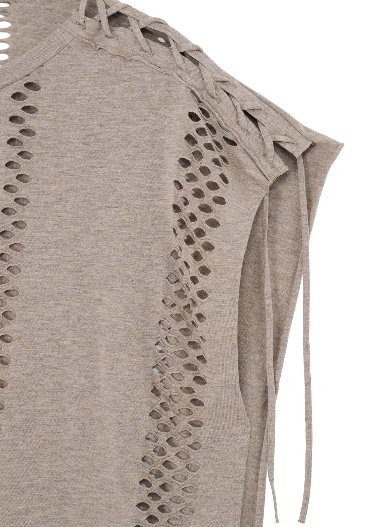 EYELET STRIPES LACE UP SQUARE TEE