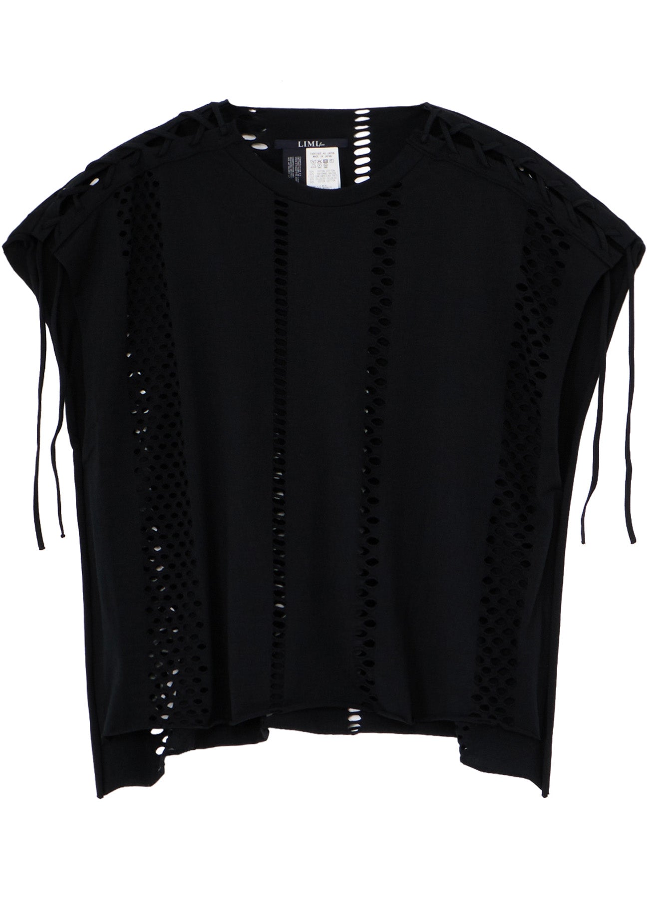 EYELET STRIPES LACE UP SQUARE TEE