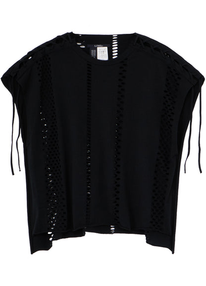 EYELET STRIPES LACE UP SQUARE TEE