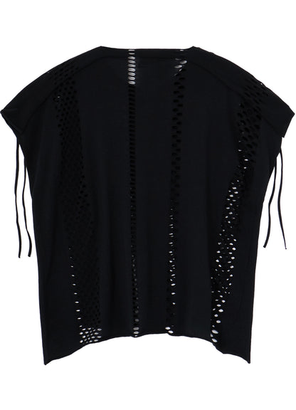 EYELET STRIPES LACE UP SQUARE TEE