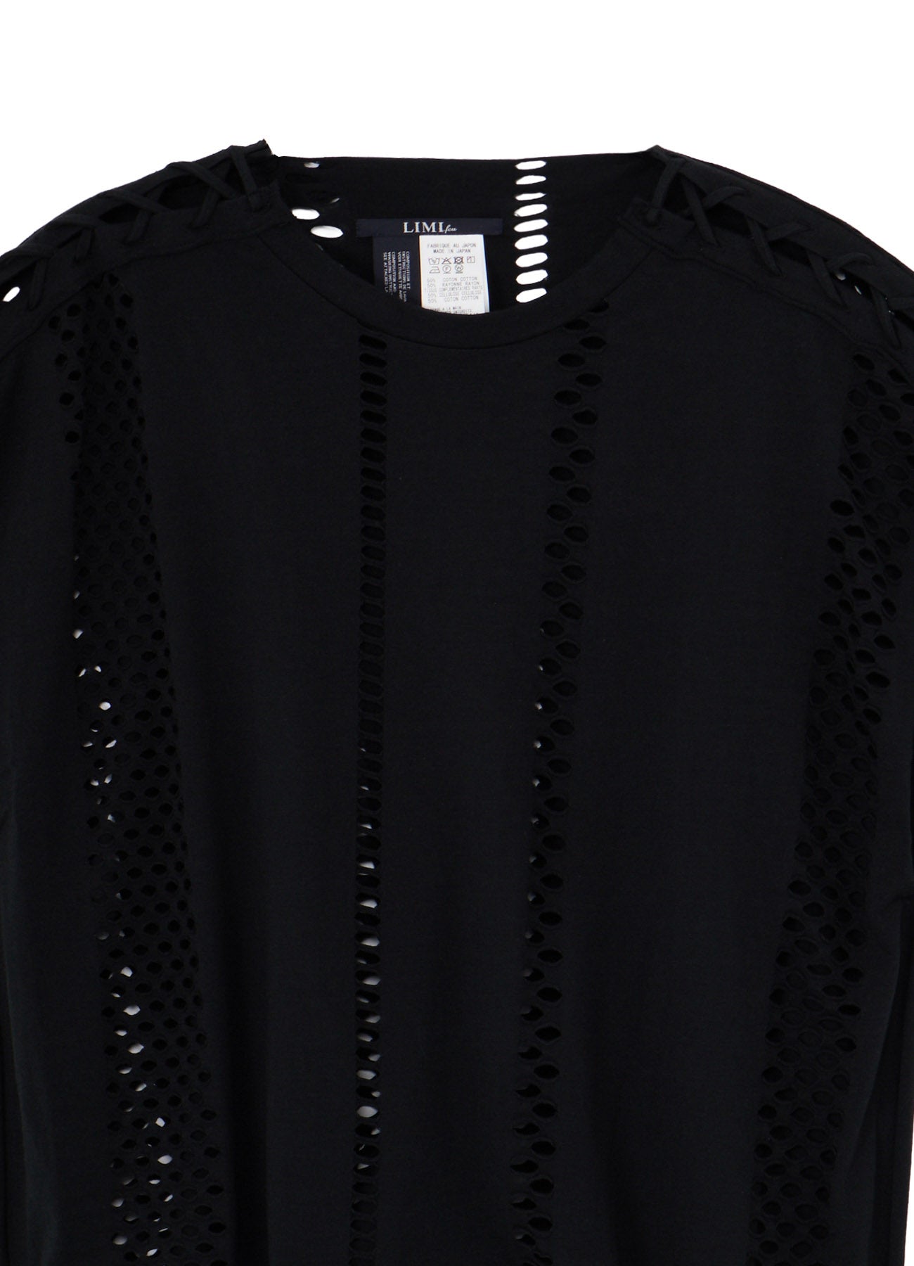 EYELET STRIPES LACE UP SQUARE TEE