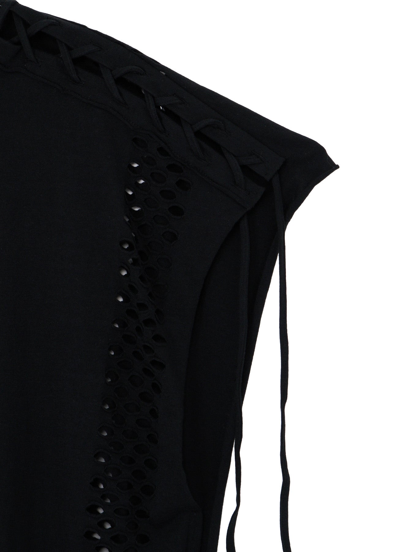 EYELET STRIPES LACE UP SQUARE TEE
