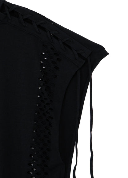 EYELET STRIPES LACE UP SQUARE TEE