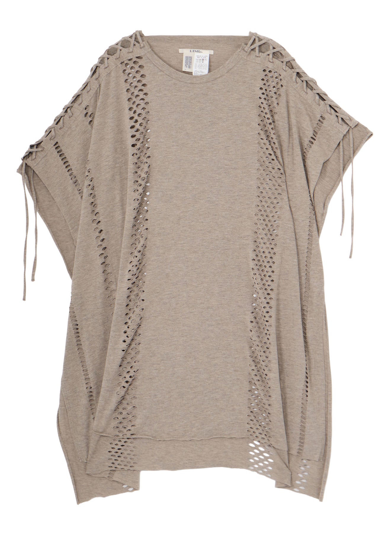 EYELET STRIPES LACE UP ASYMMETRIC TEE