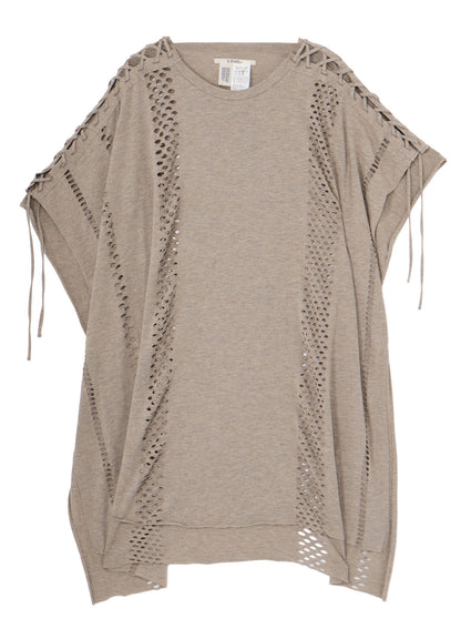 EYELET STRIPES LACE UP ASYMMETRIC TEE