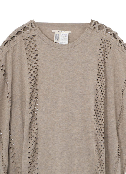 EYELET STRIPES LACE UP ASYMMETRIC TEE