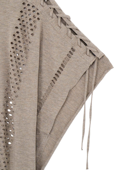 EYELET STRIPES LACE UP ASYMMETRIC TEE