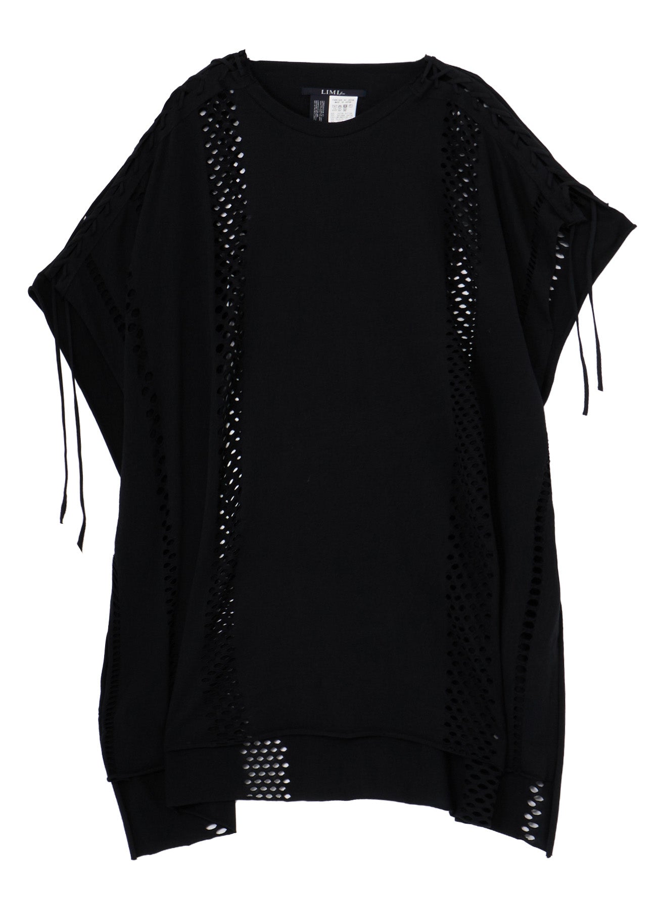 EYELET STRIPES LACE UP ASYMMETRIC TEE