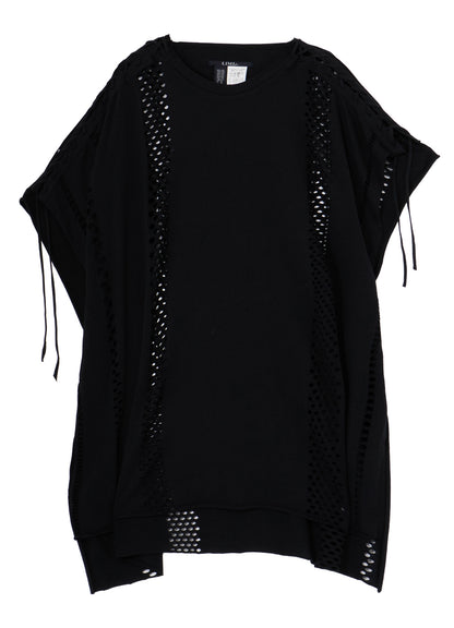 EYELET STRIPES LACE UP ASYMMETRIC TEE