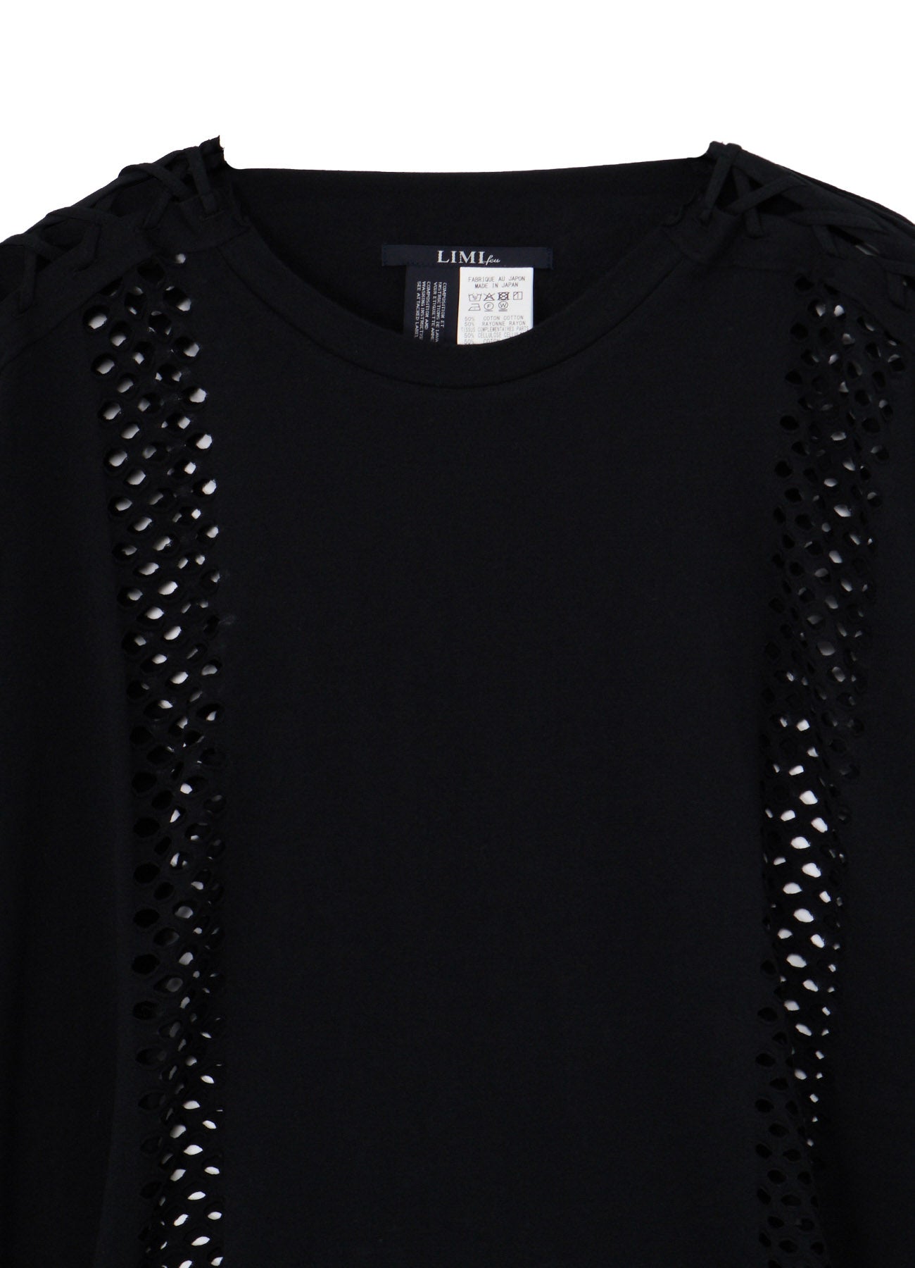 EYELET STRIPES LACE UP ASYMMETRIC TEE