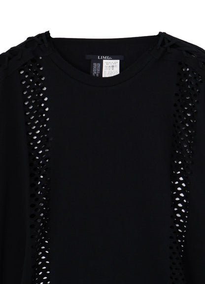 EYELET STRIPES LACE UP ASYMMETRIC TEE