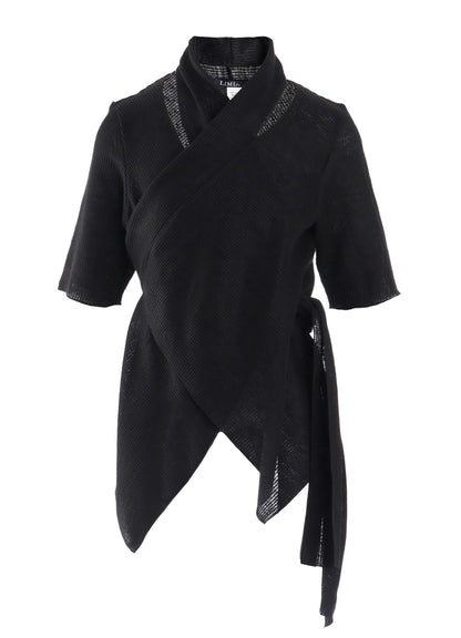 DROP-STITCH STRIPES SCARF DETAIL SHORT CARDIGAN