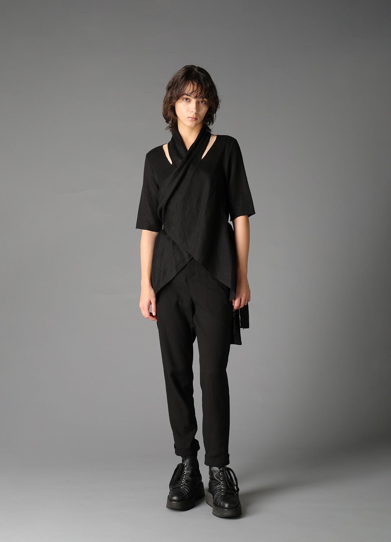 DROP-STITCH STRIPES SCARF DETAIL SHORT CARDIGAN – THE SHOP YOHJI