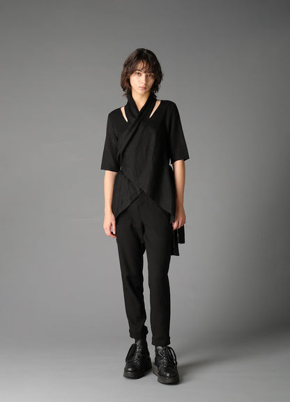 DROP-STITCH STRIPES SCARF DETAIL SHORT CARDIGAN