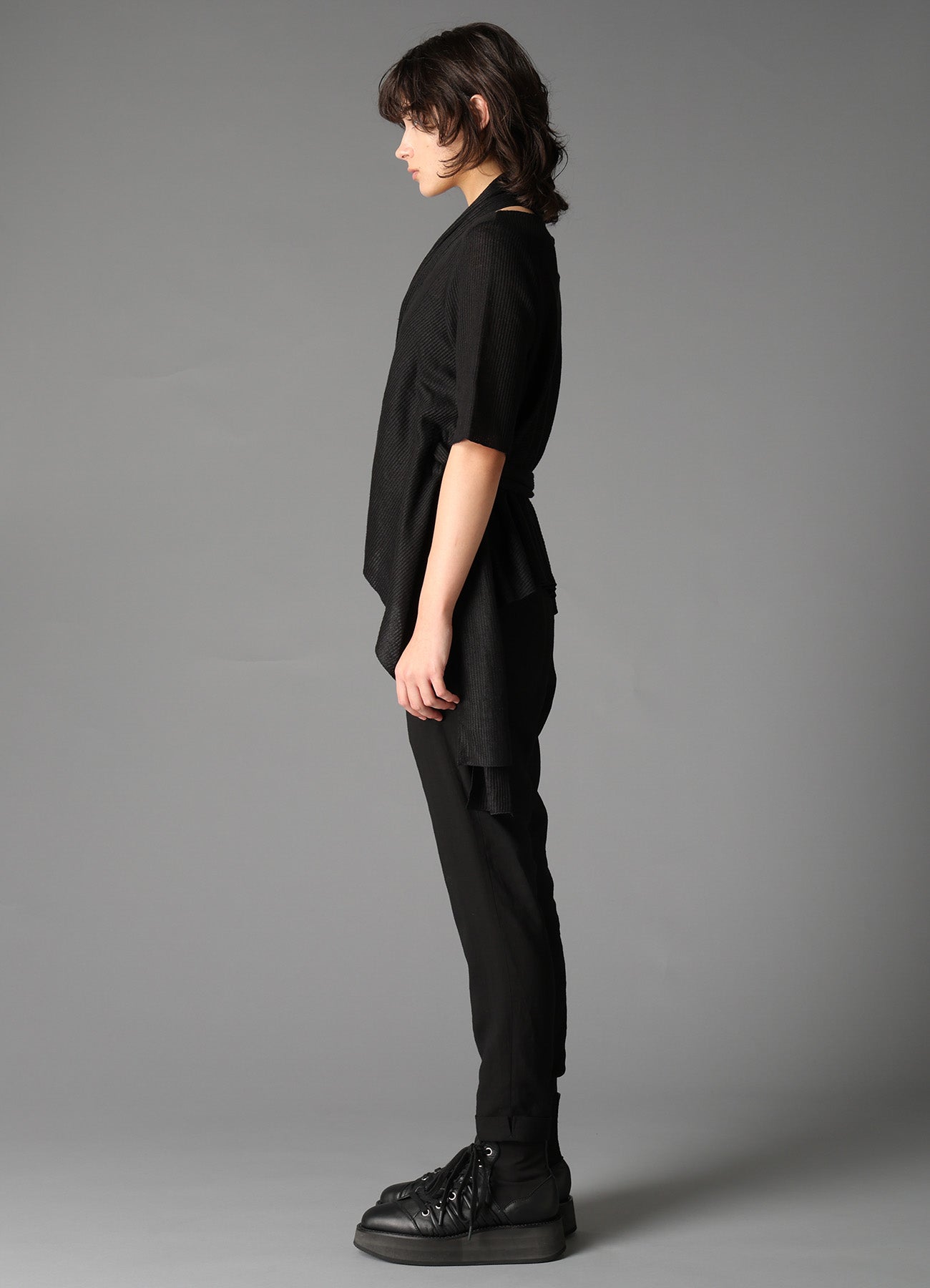 DROP-STITCH STRIPES SCARF DETAIL SHORT CARDIGAN