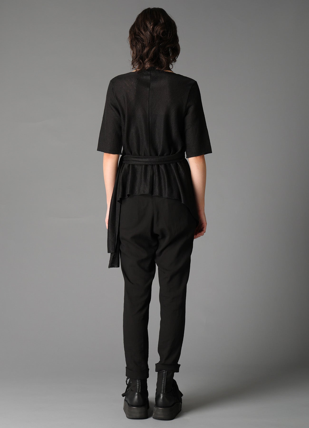 DROP-STITCH STRIPES SCARF DETAIL SHORT CARDIGAN