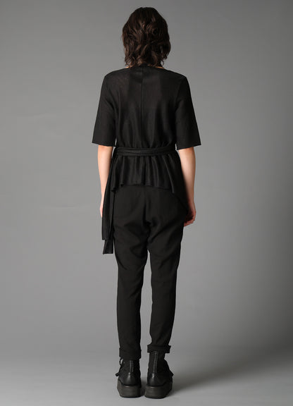 DROP-STITCH STRIPES SCARF DETAIL SHORT CARDIGAN