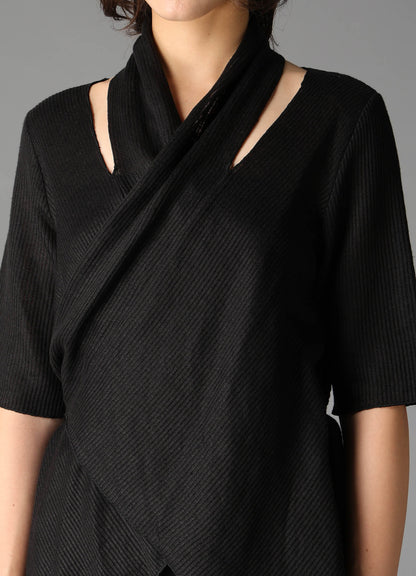 DROP-STITCH STRIPES SCARF DETAIL SHORT CARDIGAN