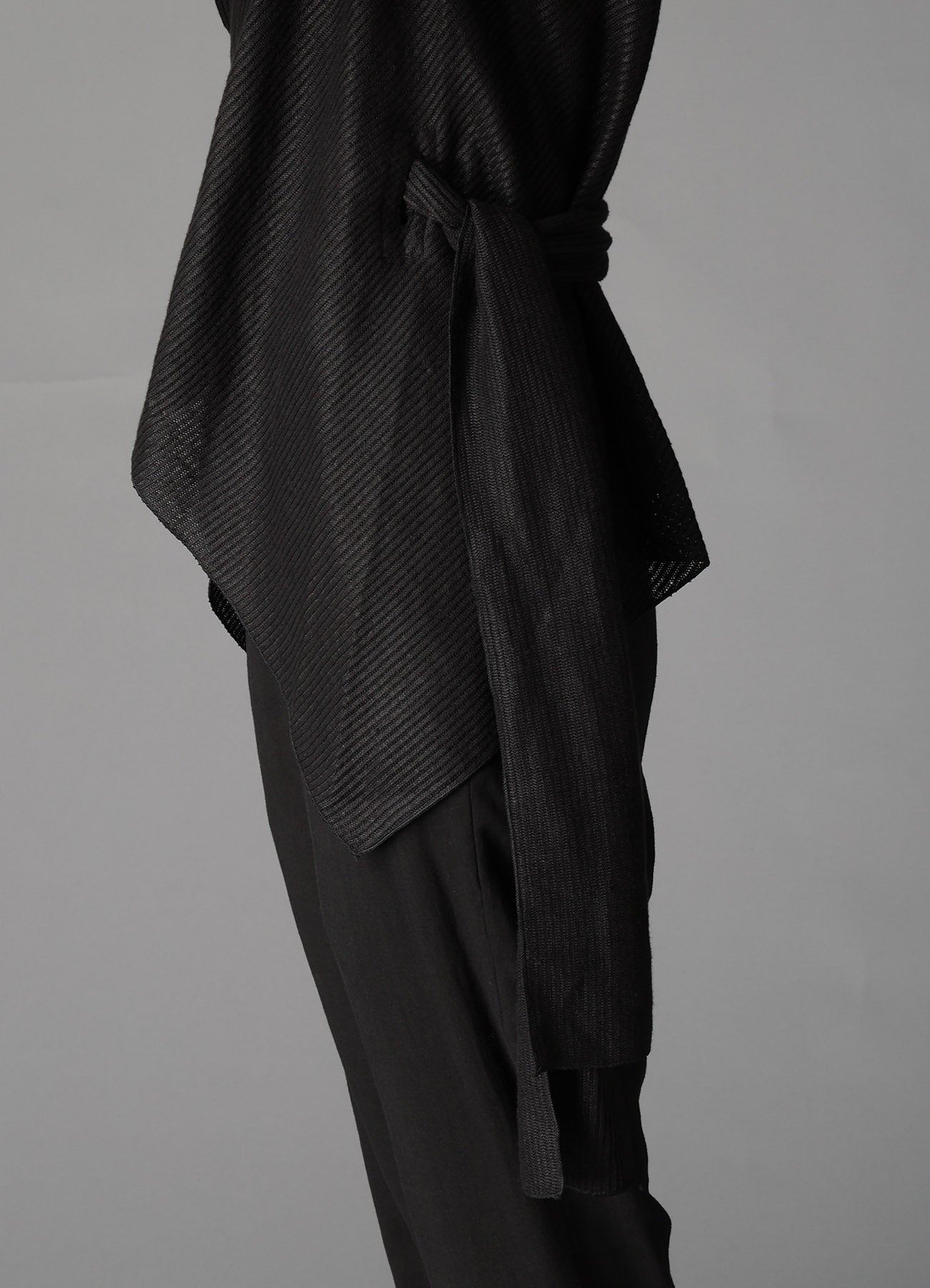 DROP-STITCH STRIPES SCARF DETAIL SHORT CARDIGAN