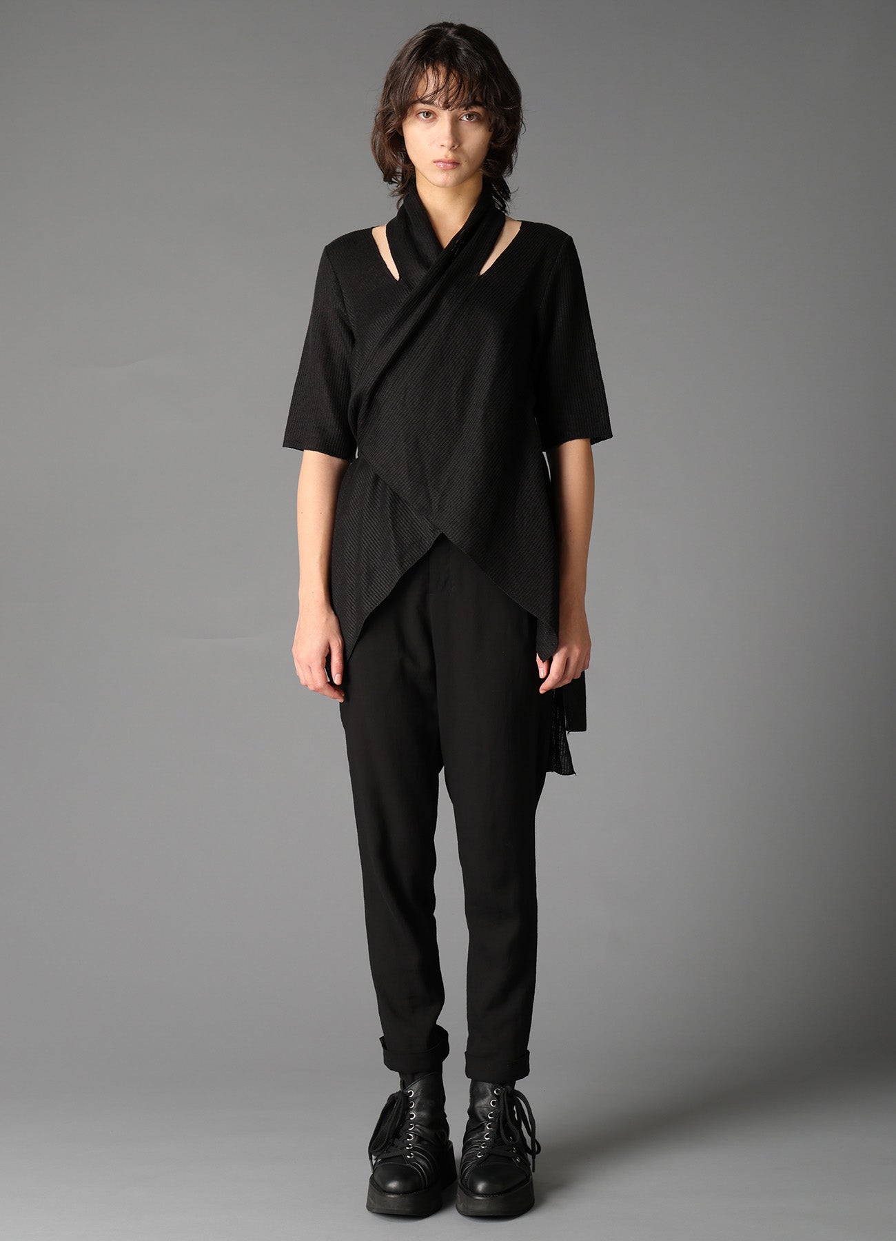 Mr.Y　黒2 DROP-STITCH STRIPES SCARF DETAIL SHORT CARDIGAN – THE SHOP YOHJI