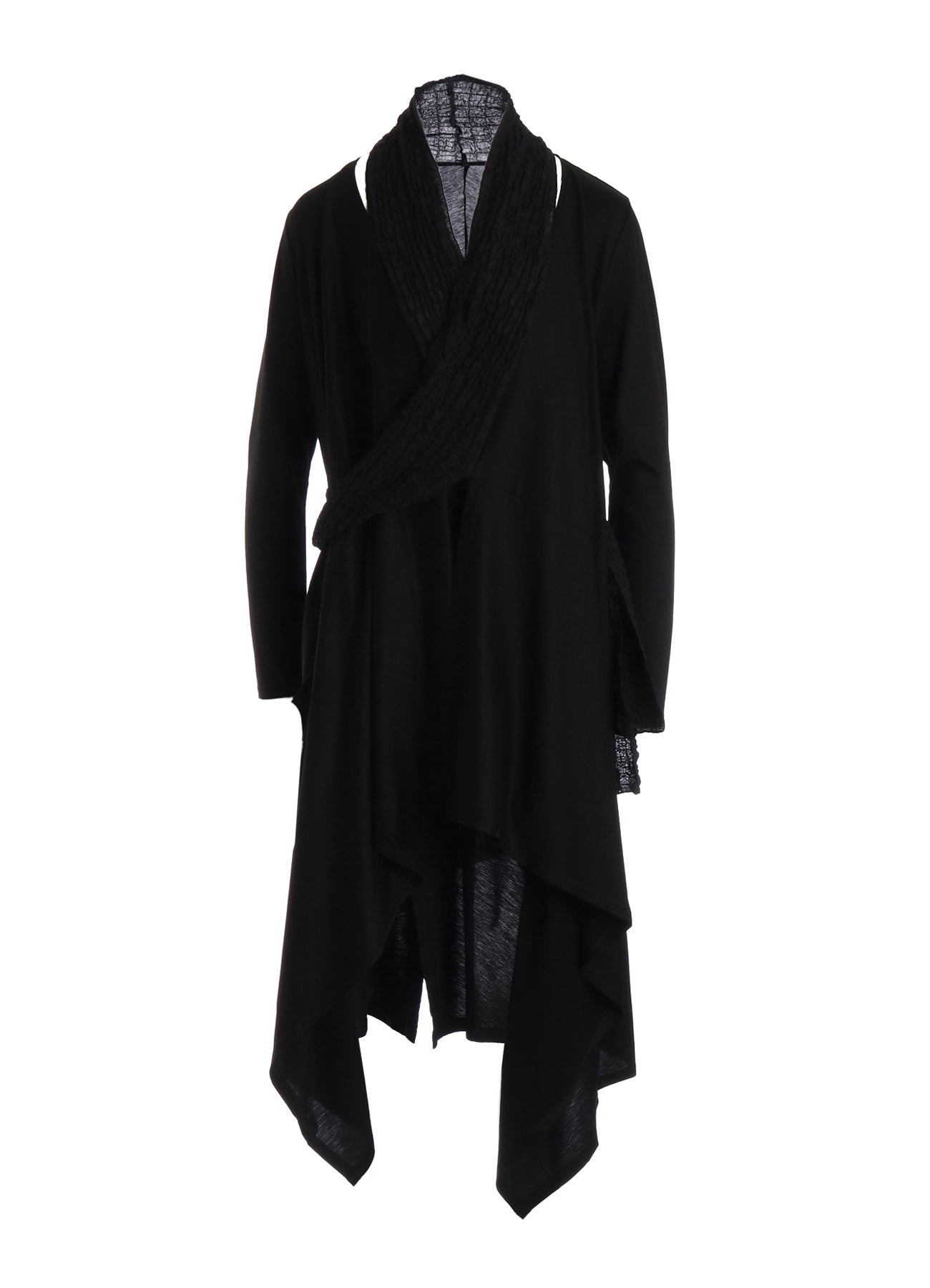 SINGLE JERSEY+SHRINKED LACE SCARF DETAIL LONG CARDIGAN A