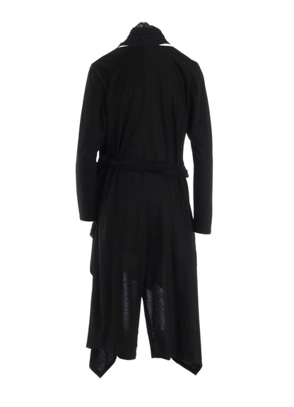 SINGLE JERSEY+SHRINKED LACE SCARF DETAIL LONG CARDIGAN A