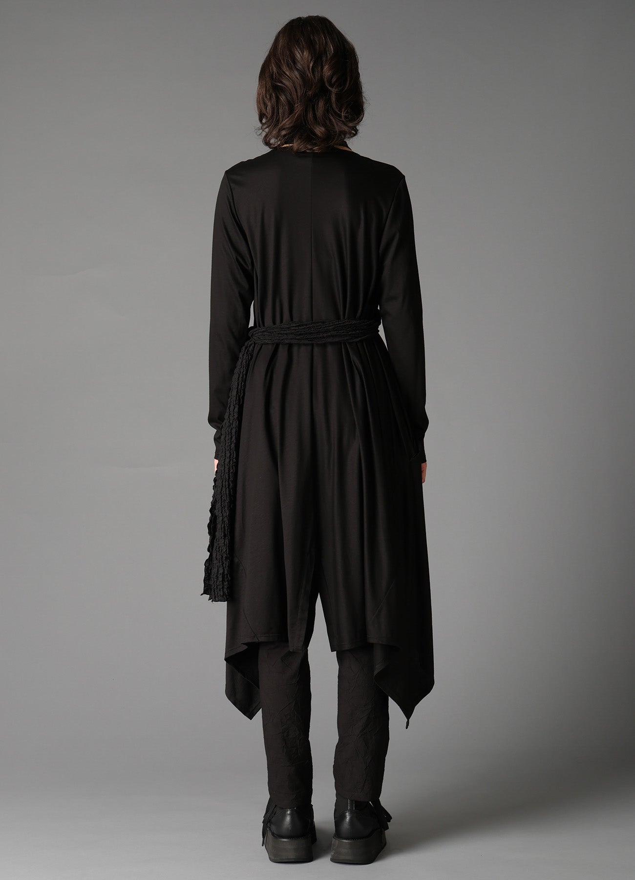 SINGLE JERSEY+SHRINKED LACE SCARF DETAIL LONG CARDIGAN A – THE