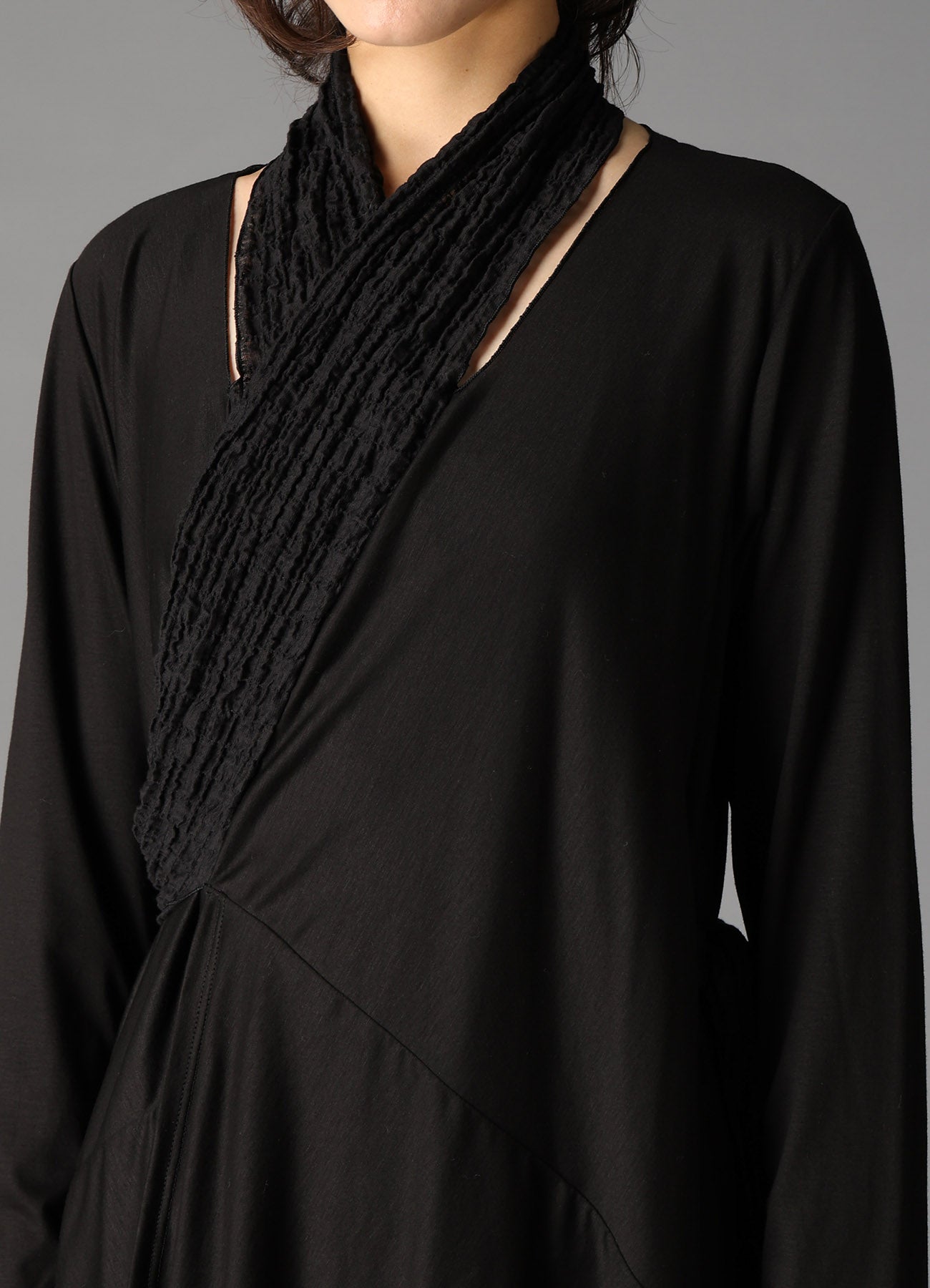 SINGLE JERSEY+SHRINKED LACE SCARF DETAIL LONG CARDIGAN A – THE