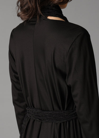 SINGLE JERSEY+SHRINKED LACE SCARF DETAIL LONG CARDIGAN A