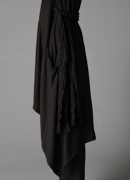 SINGLE JERSEY+SHRINKED LACE SCARF DETAIL LONG CARDIGAN A
