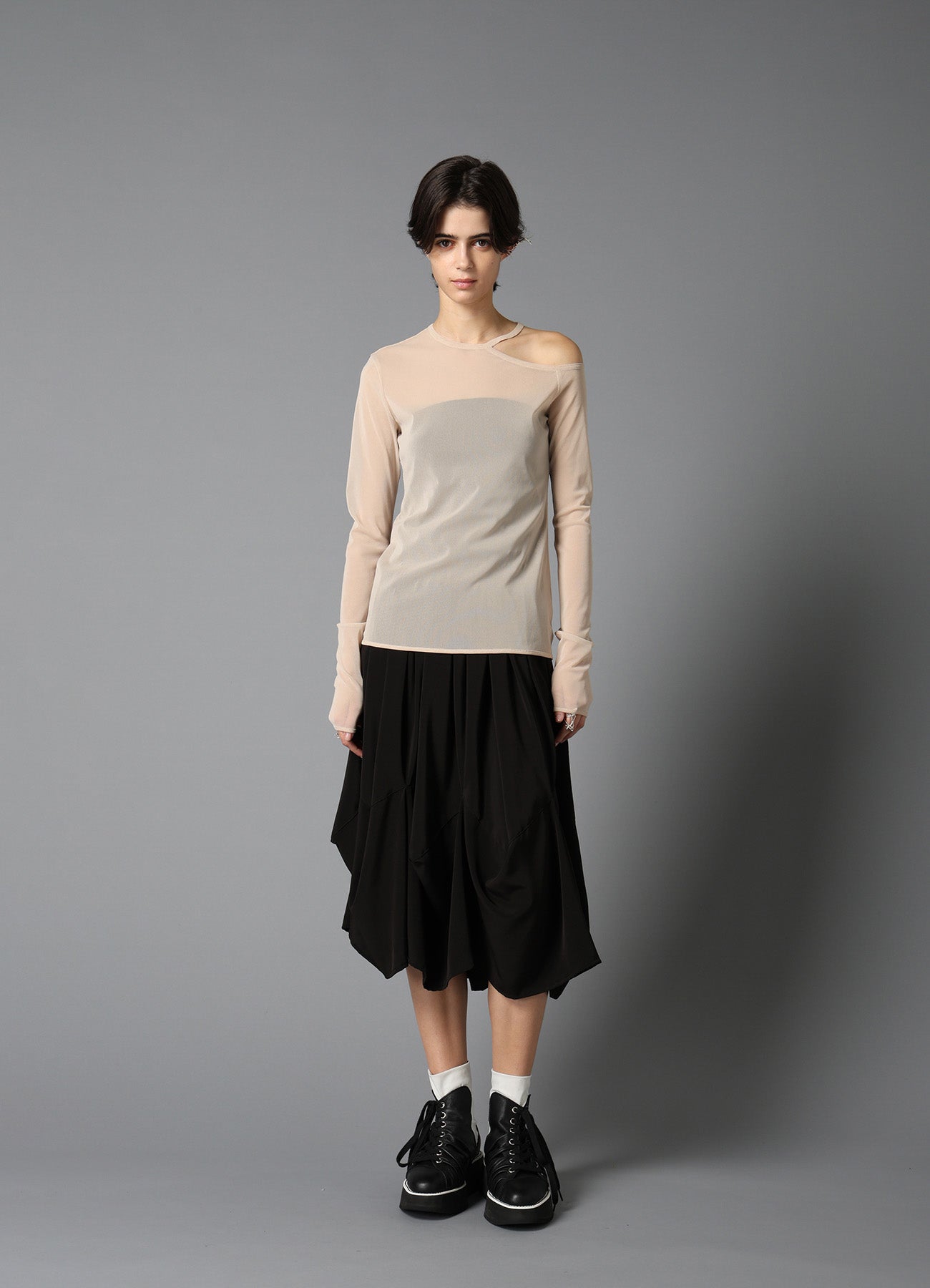 PE TULLE　CUTTING DETAIL TIGHT TEE