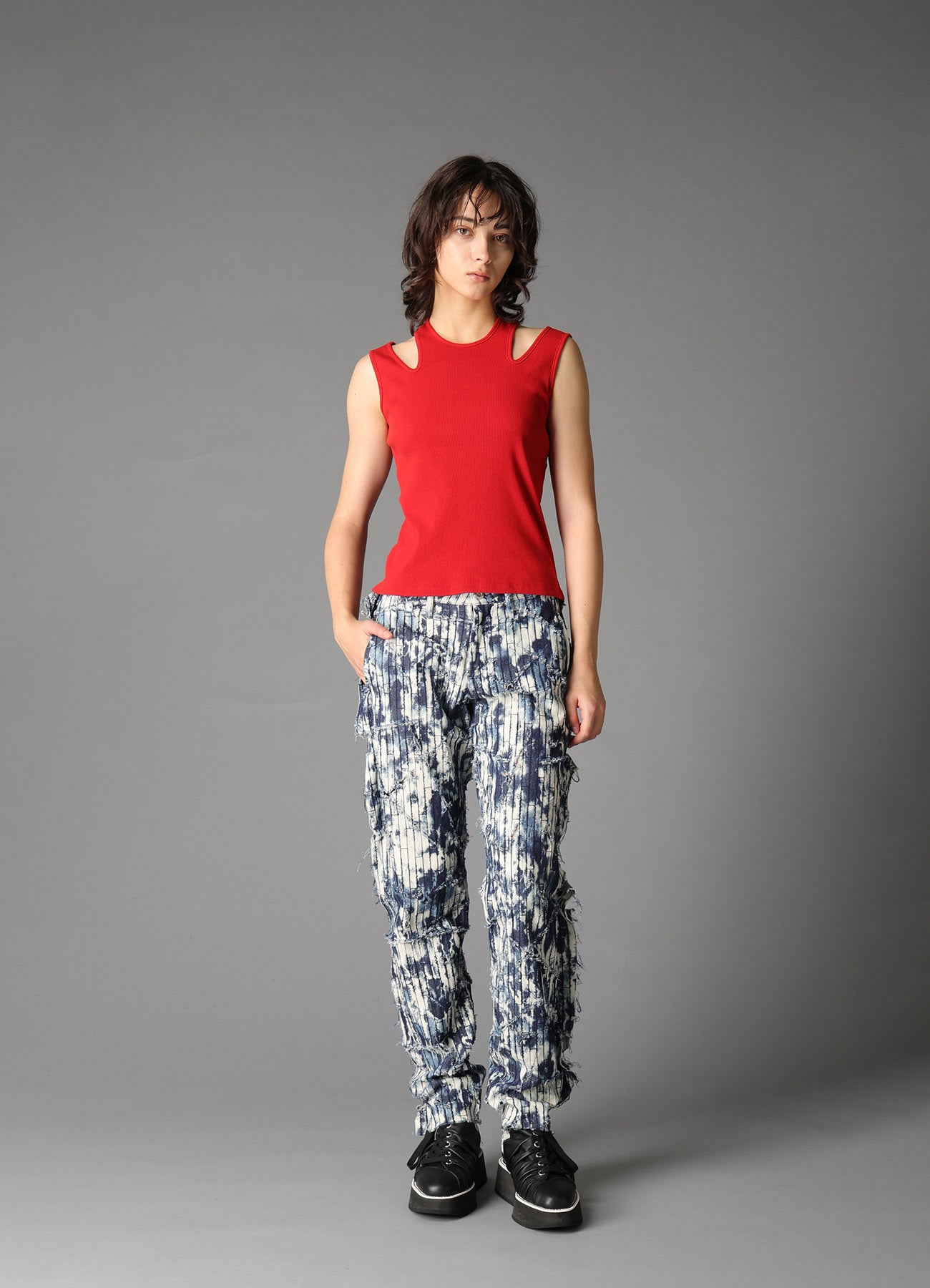 リミフゥ 20/-C Plain Stitch Chest Slit Tank COTTON RIB SHOULDER リミフゥ 20/-C Plain Stitch Chest Slit Tank COTTON RIB SHOULDER