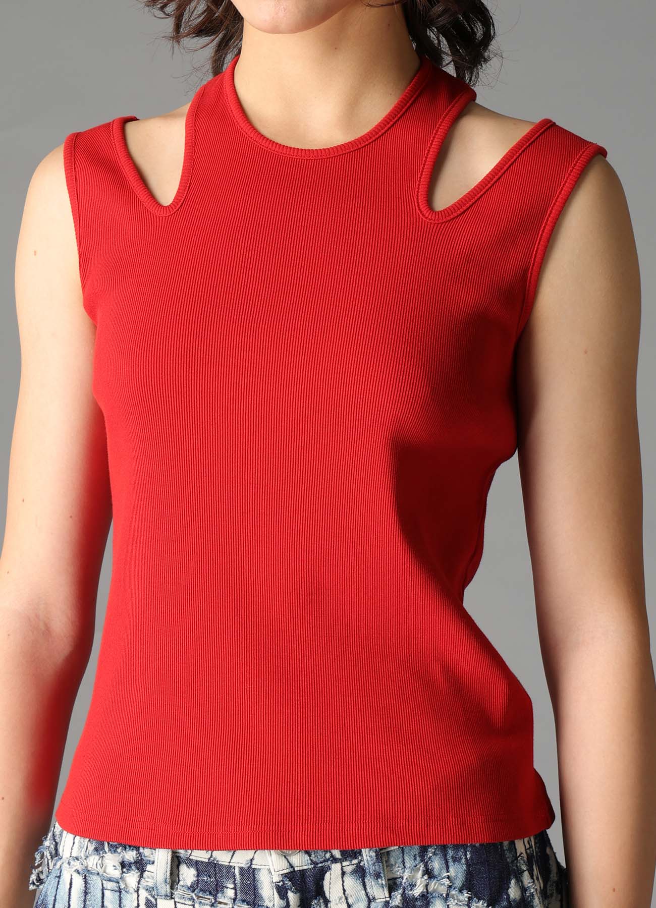 COTTON RIB SHOULDER SLIT TANK TOP