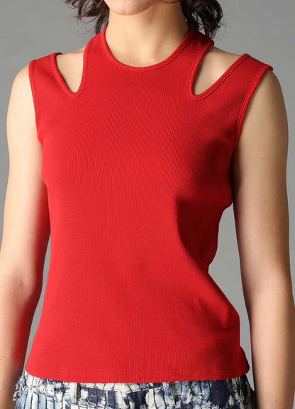 COTTON RIB SHOULDER SLIT TANK TOP