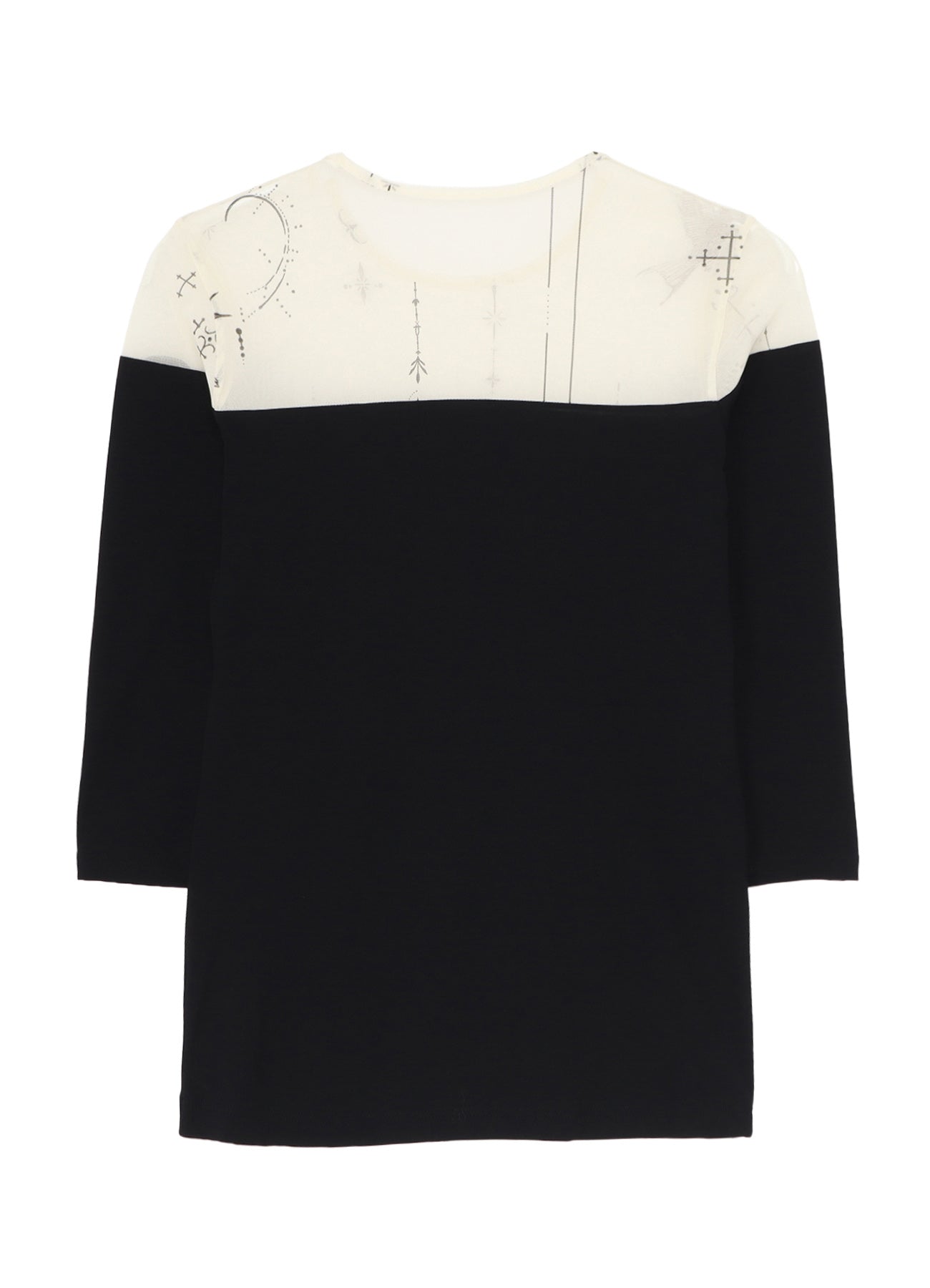 TATTOO PRINT+SINGLE JERSEY PANEL 3/4 SLEEVE TEE