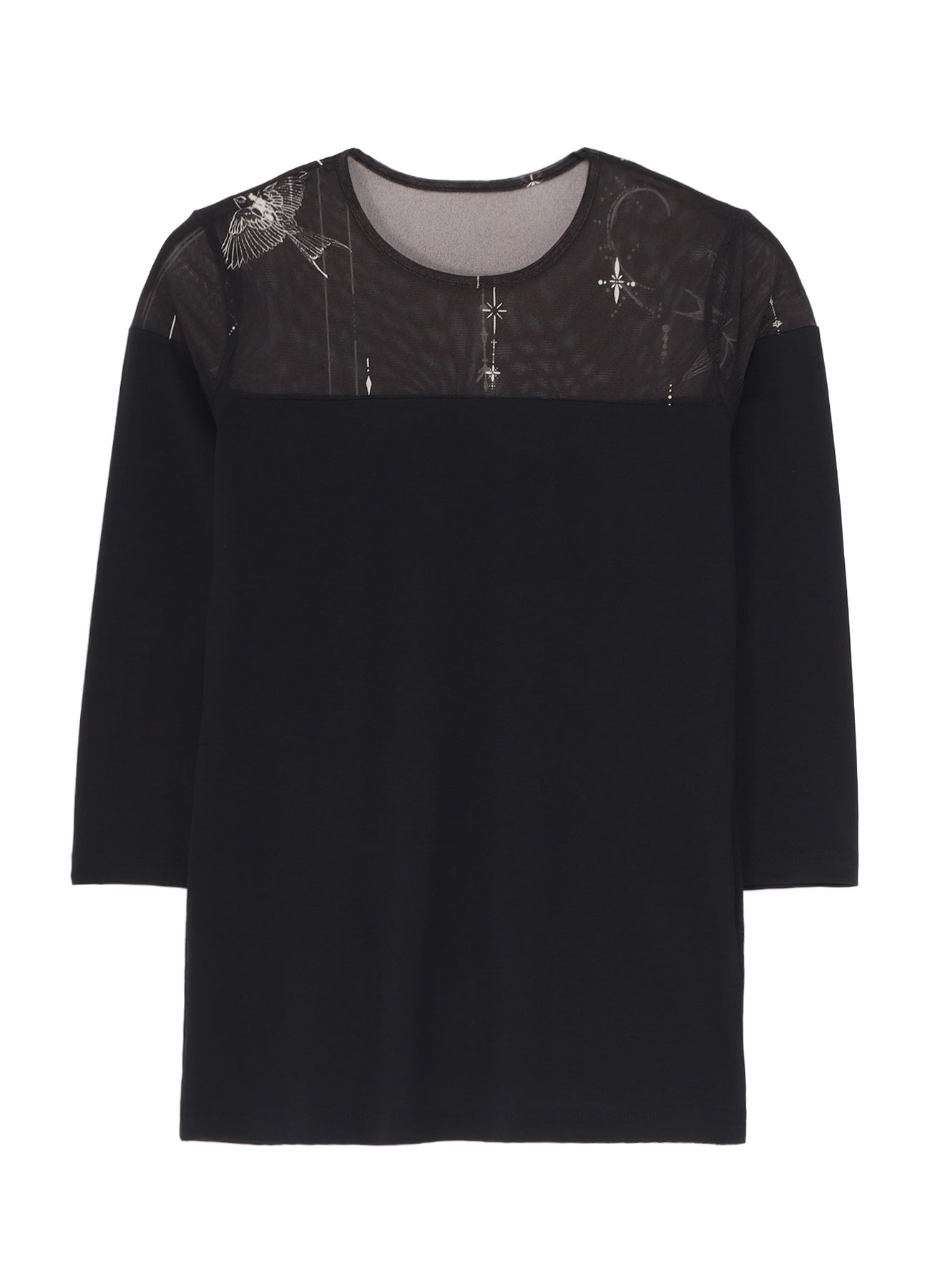 TATTOO PRINT+SINGLE JERSEY PANEL 3/4 SLEEVE TEE