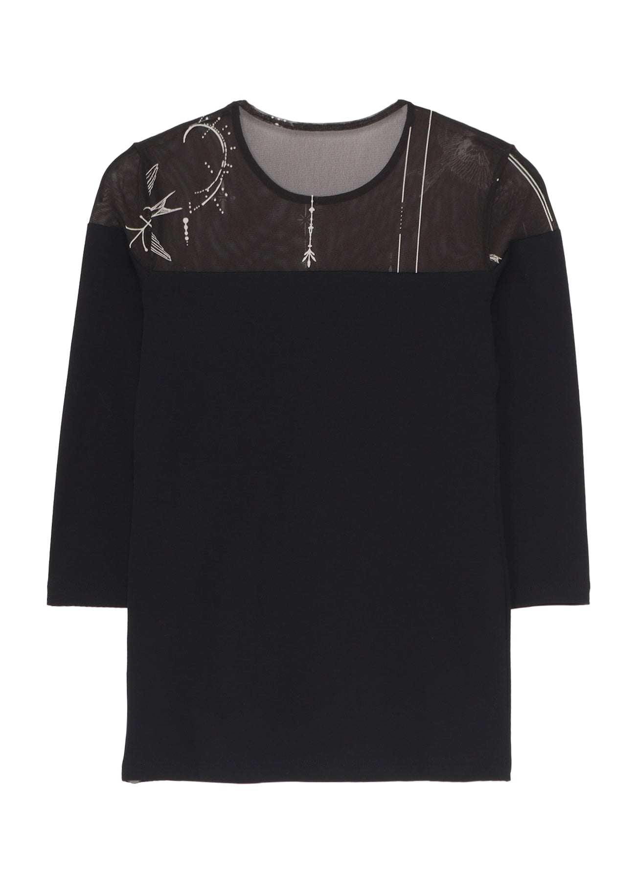 TATTOO PRINT+SINGLE JERSEY PANEL 3/4 SLEEVE TEE