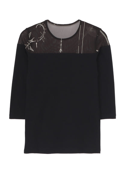 TATTOO PRINT+SINGLE JERSEY PANEL 3/4 SLEEVE TEE